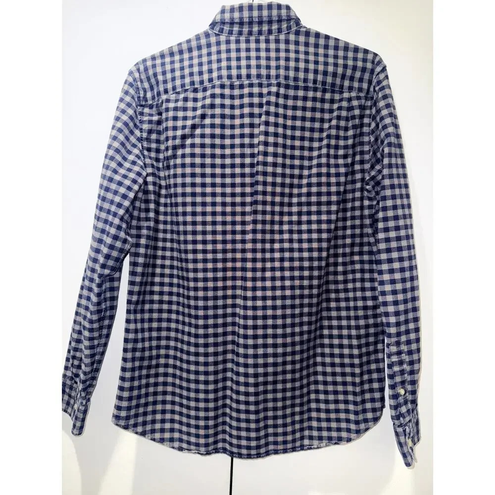 GAP Standard Fit Men Medium Blue White Gingham Button Down Shirt 100% Cotton - Picture 7 of 8